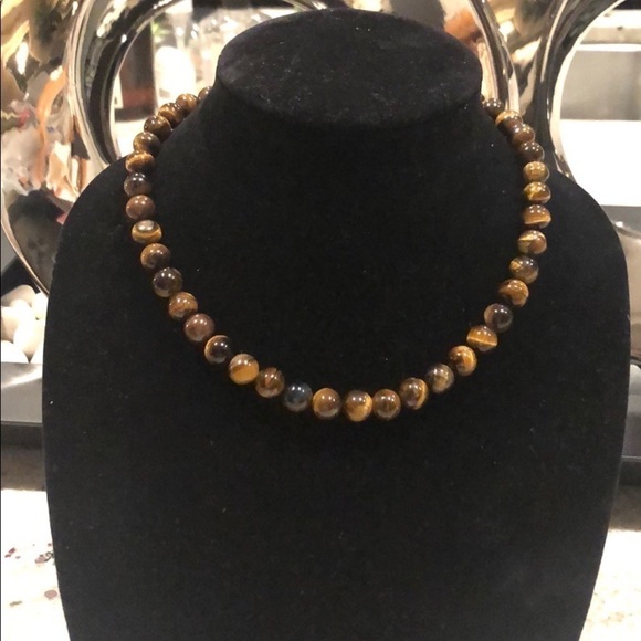 Hand made Tiger Eye beads necklace with Silver plated art deco snap closure - Picture 5 of 12